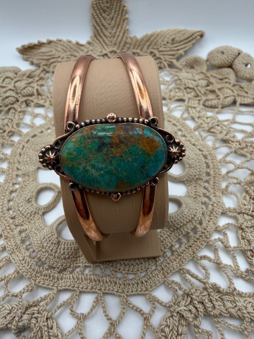 Artisan crafted Copper Tibetan Turquoise Cuff Statement Bracelet Adj Southwest